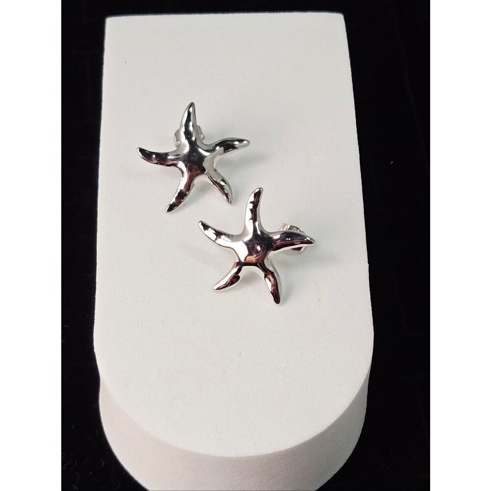 Silver Starfish Stud Earrings Stainless Steel Coastal Minimal Sea Star Nautical